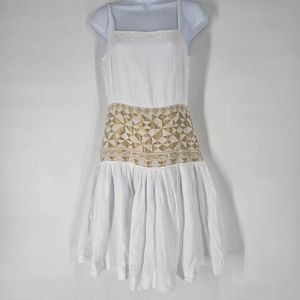 Antheris Greece Eugenia Linen Dress White Gold Size S LES ATHENIENNES NEW